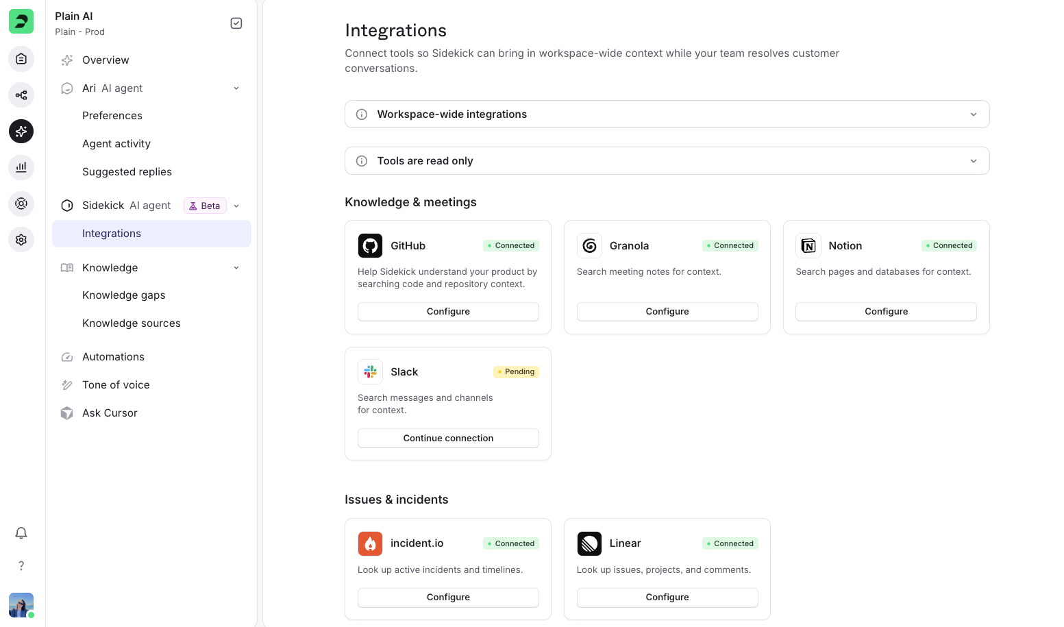 connect integration to sidekick