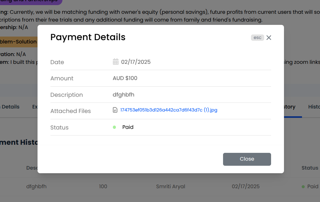 Read Only Payment Modal
