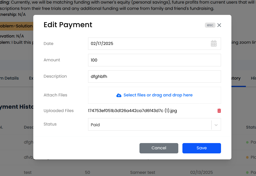 Edit Payment Modal