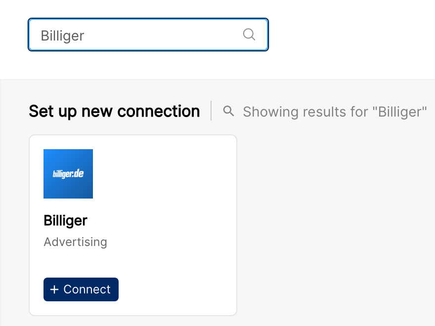 Billiger tile with Connect button on the Clarisights Integrations page
