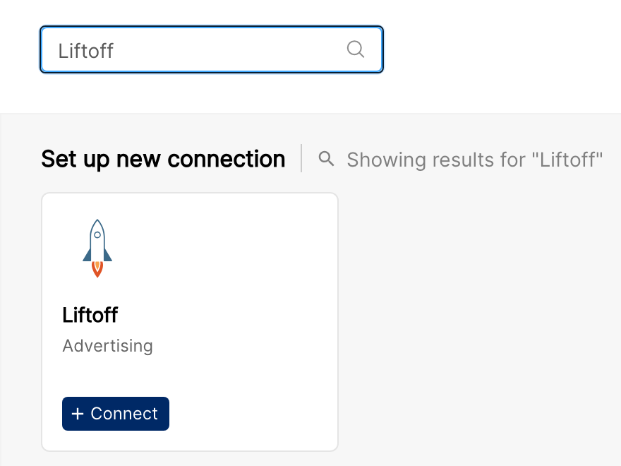 Liftoff tile with Connect button on the Clarisights Integrations page