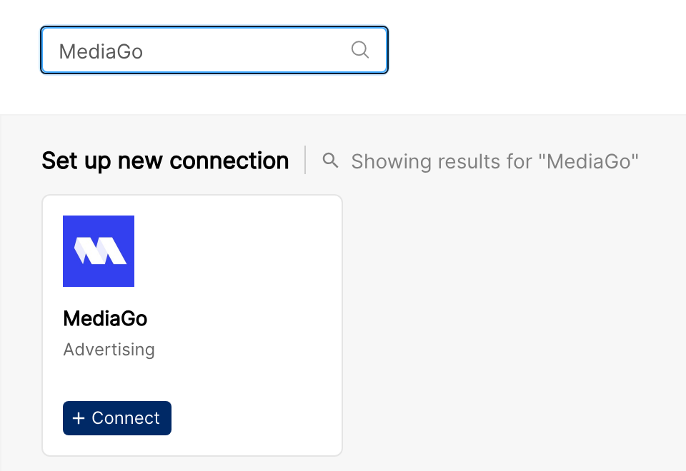 MediaGo tile with Connect button on the Clarisights Integrations page
