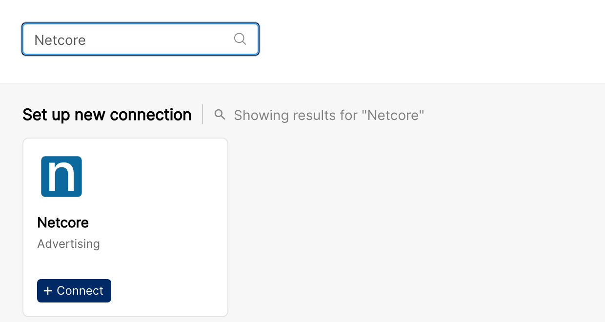 Netcore tile on the Integrations page with the Connect button