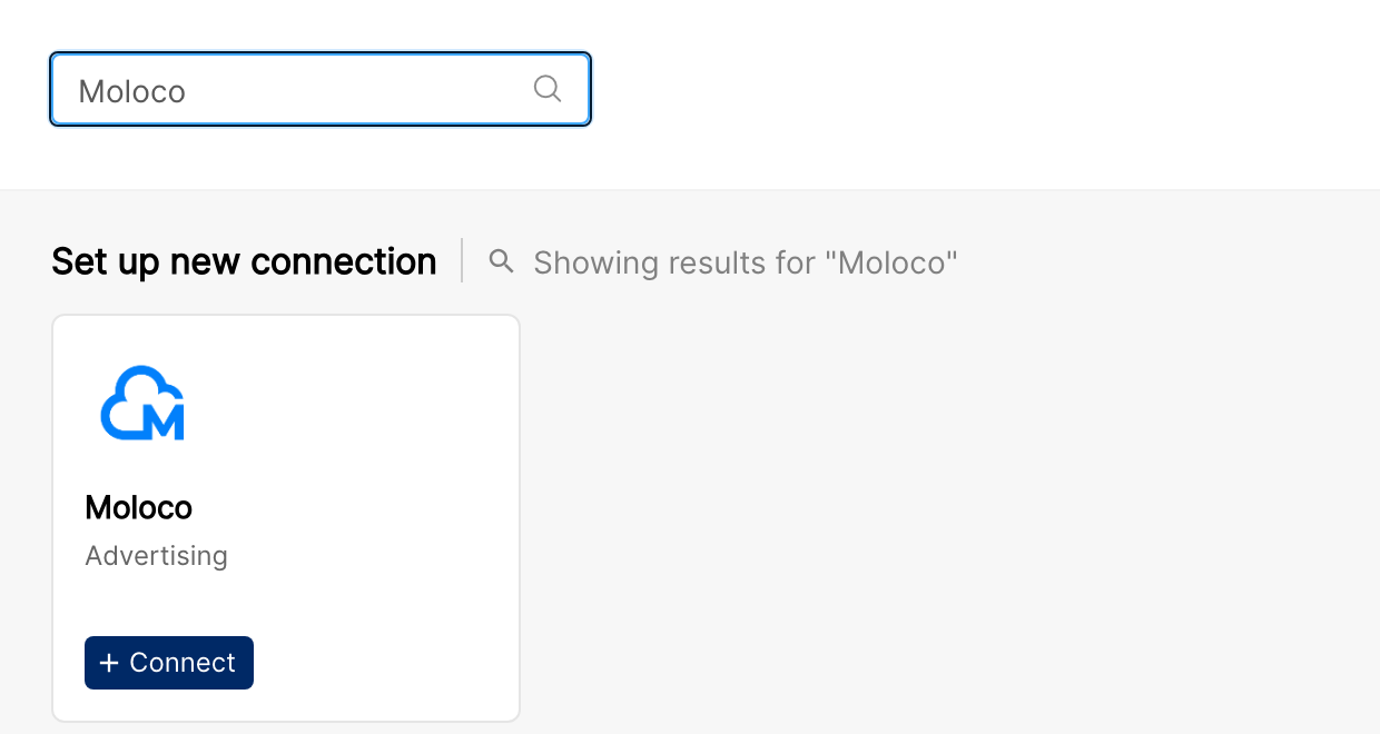 Moloco tile on the Integrations page with the Connect button