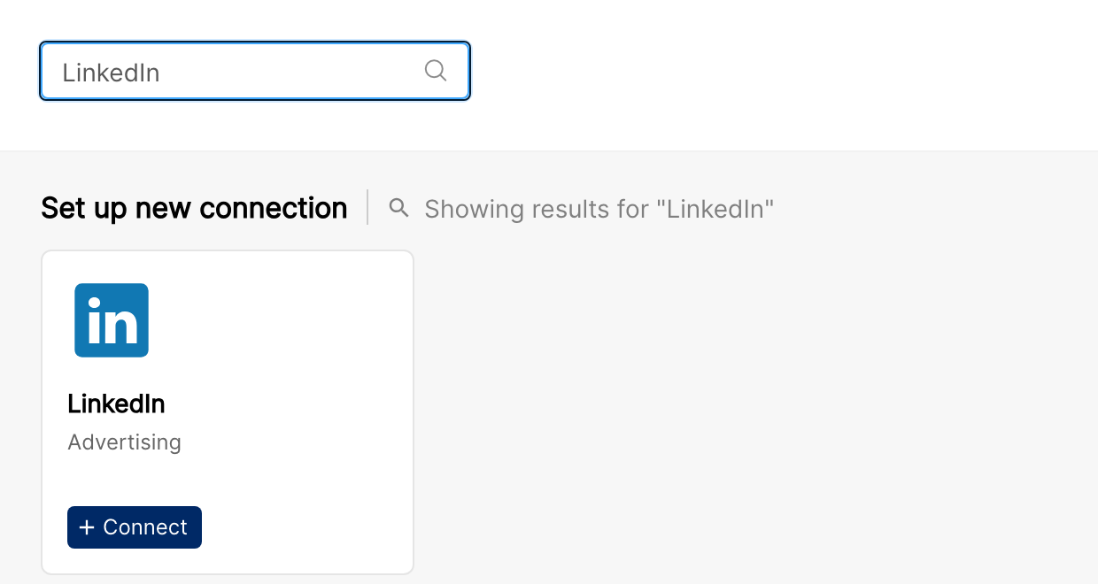 LinkedIn tile on the Integrations page with the Connect button