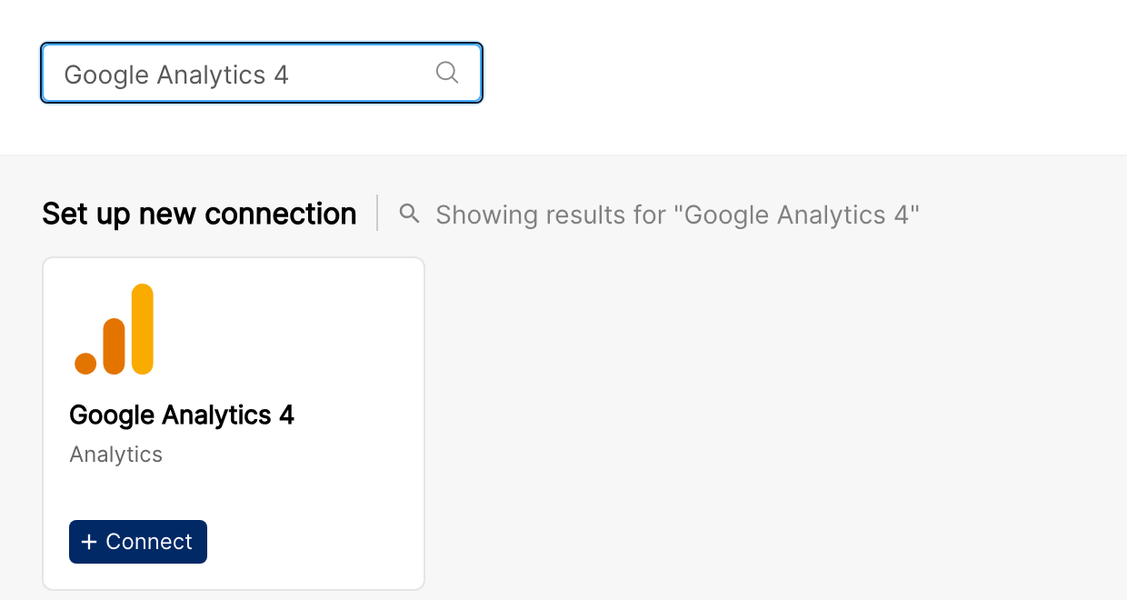 Google Analytics 4 tile on the Integrations page with the Connect button