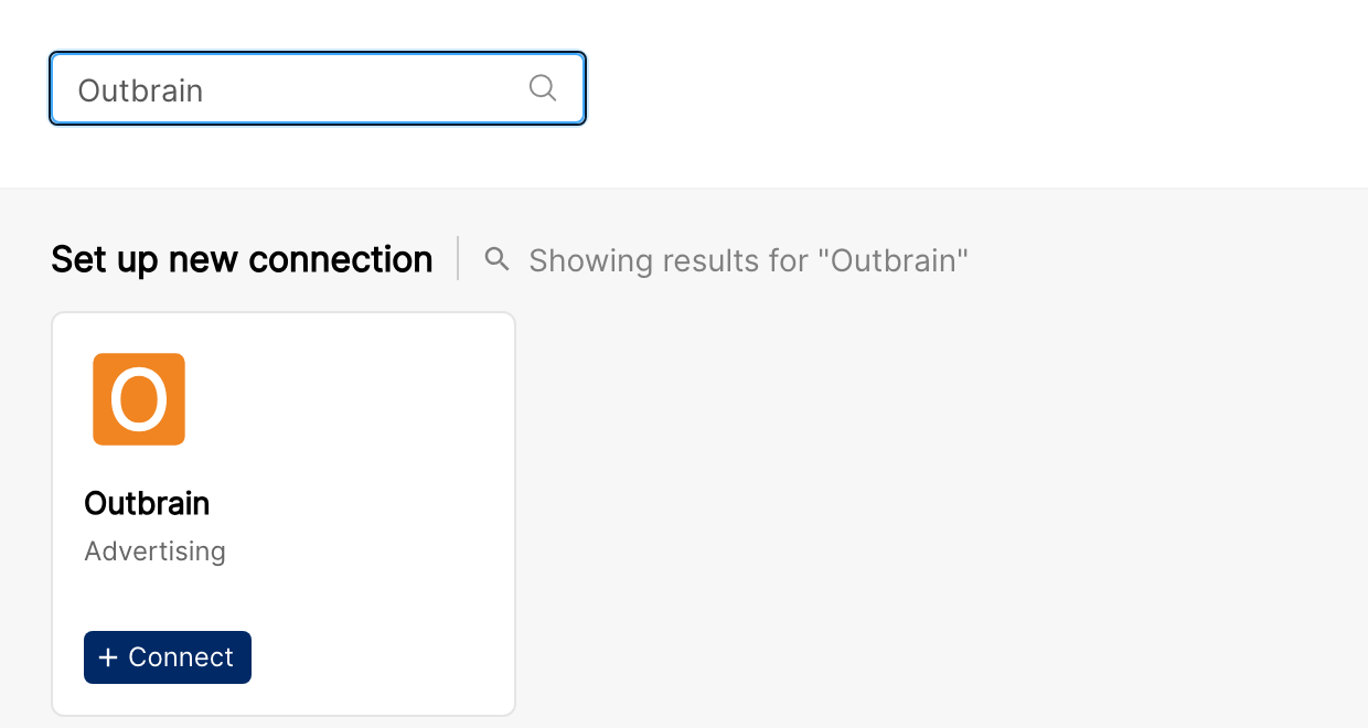 Outbrain tile on the Integrations page with the Connect button