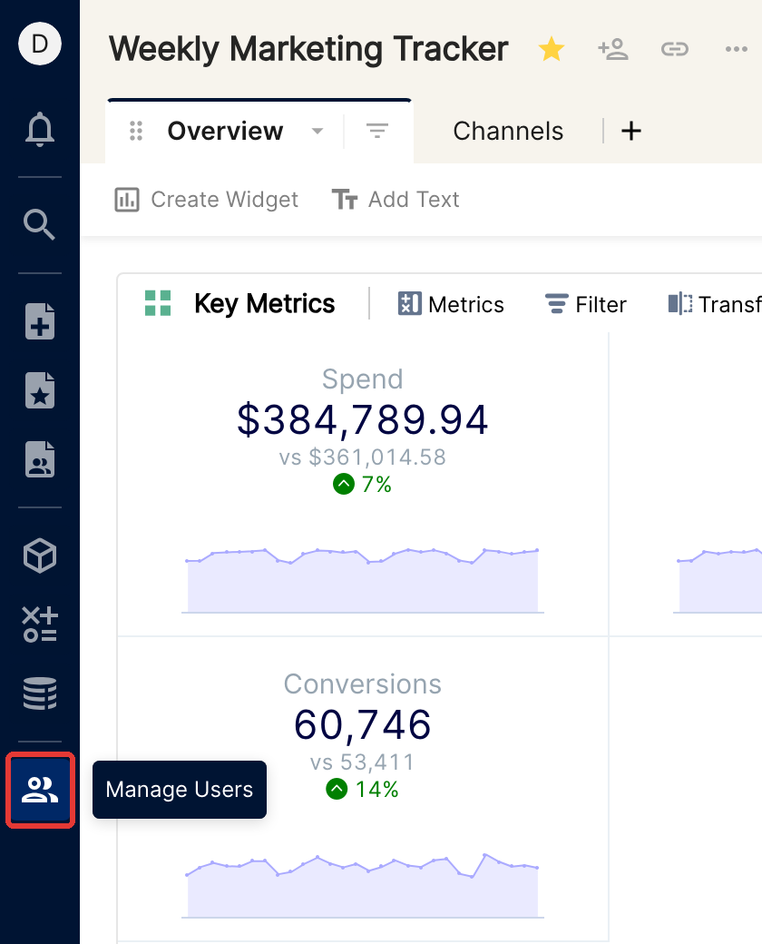 Sidebar with the Manage Users icon highlighted