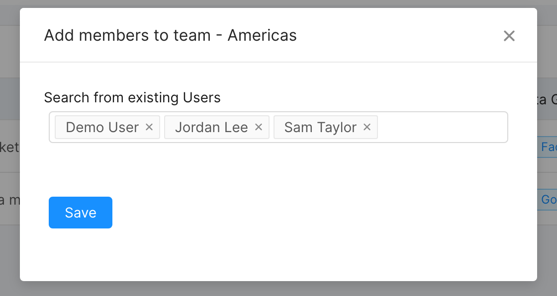 Add members to team modal
