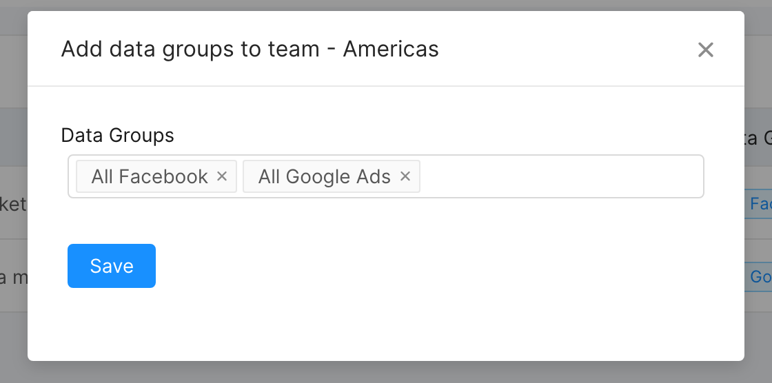 Add data groups to team modal