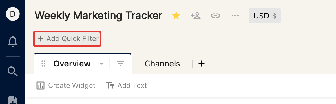 Add Quick Filter button under the report name
