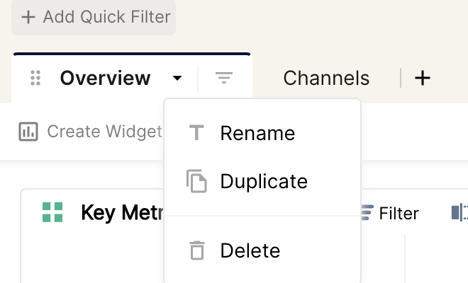 Tab menu with Rename, Duplicate and Delete