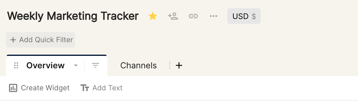Create Widget button below the tab bar