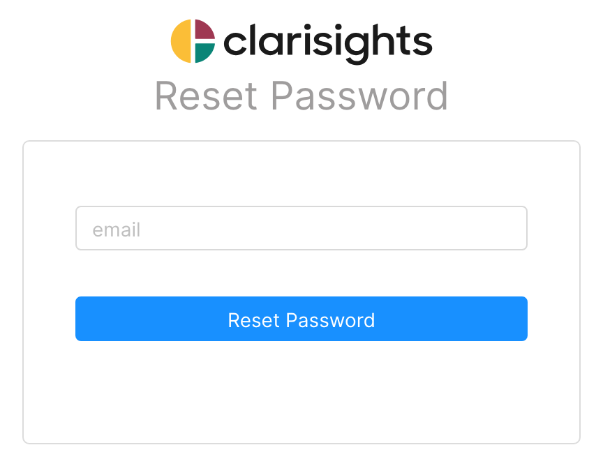Reset Password page with an email field and a Reset Password button