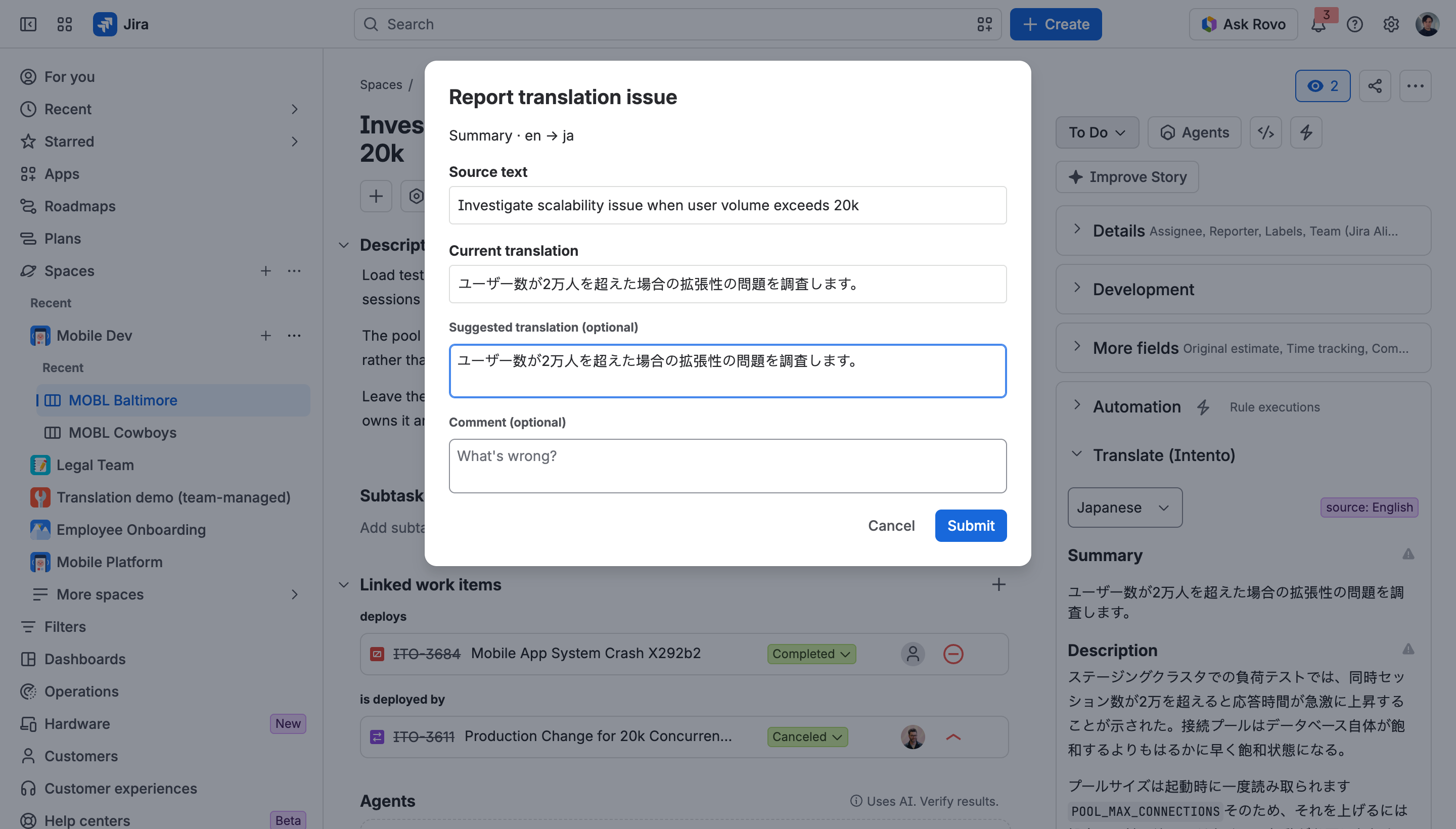The report form, pre-filled for the chosen item
