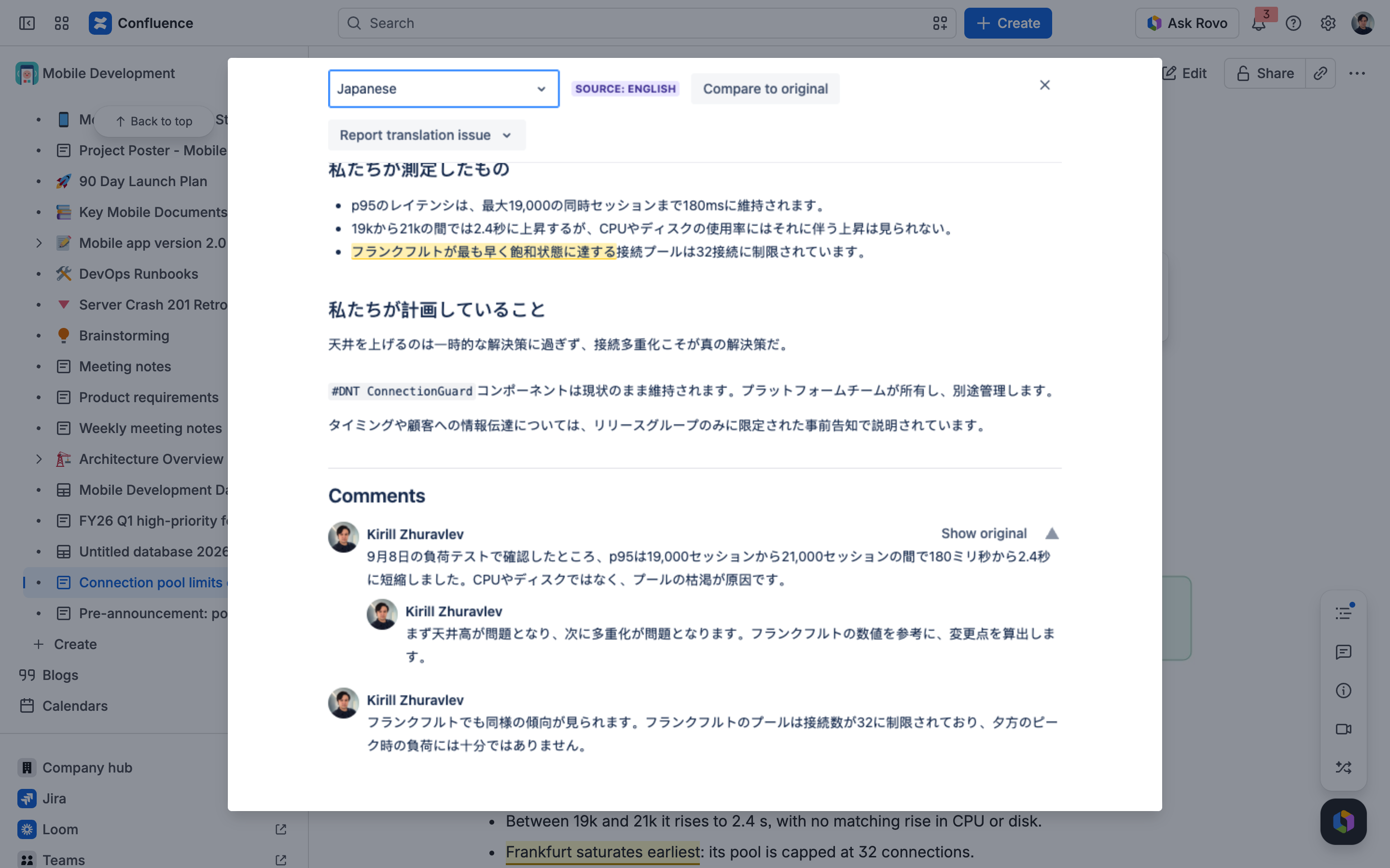 Translated comments and a reply under their authors, with a Show original switch