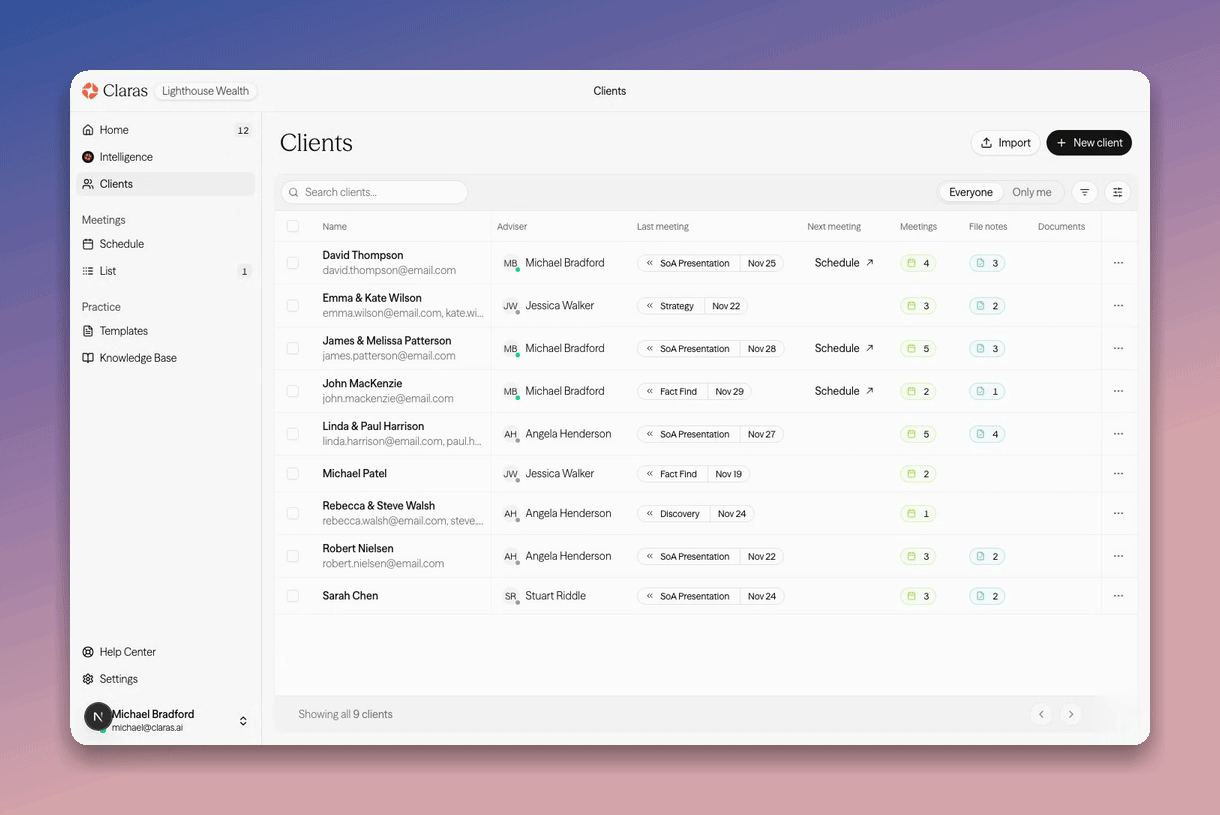 Sorting the clients list by clicking column headers