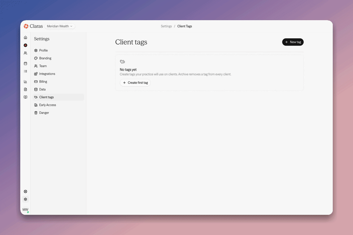 Creating a client tag in Settings