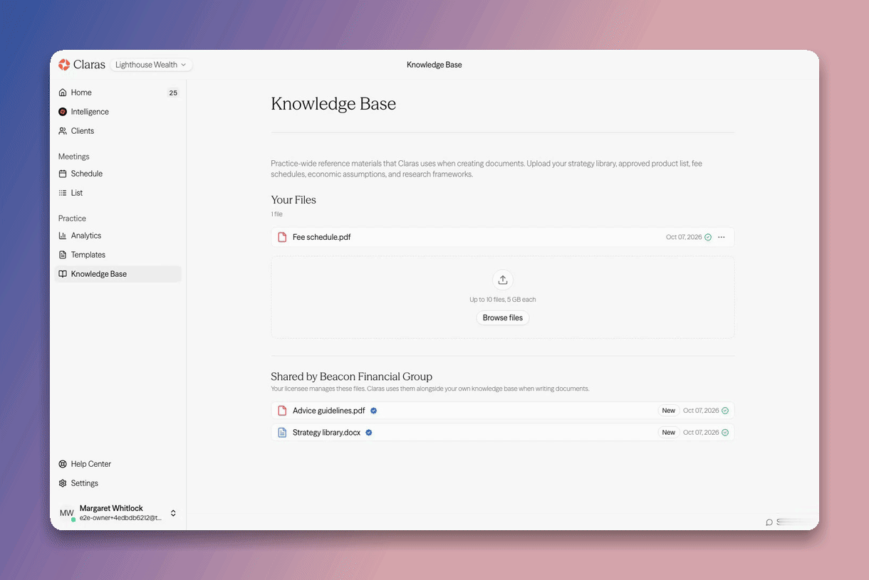 A connected practice sees the licensee's shared files, marked Official, and opens one