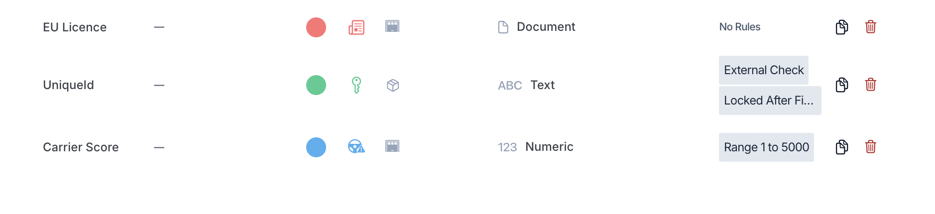The Properties list in Orbit MissionControl, with a Value Rules column summarising the rules that govern each property.