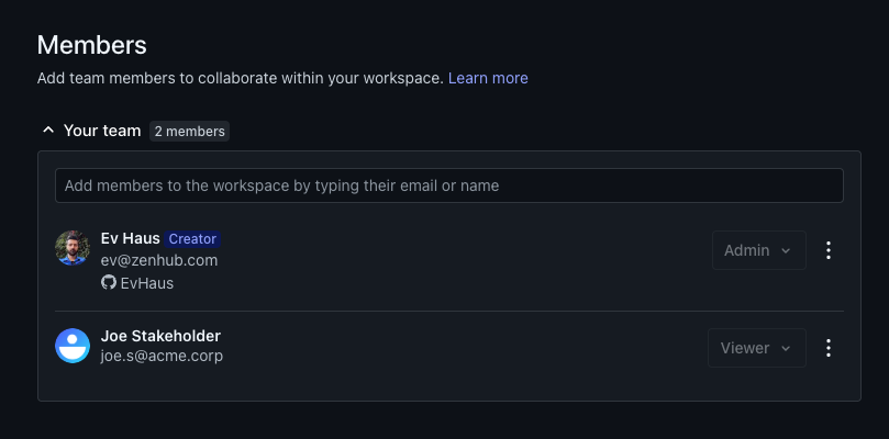 Workspace members can be configured under the "Members" section of the "Edit Workspace" page