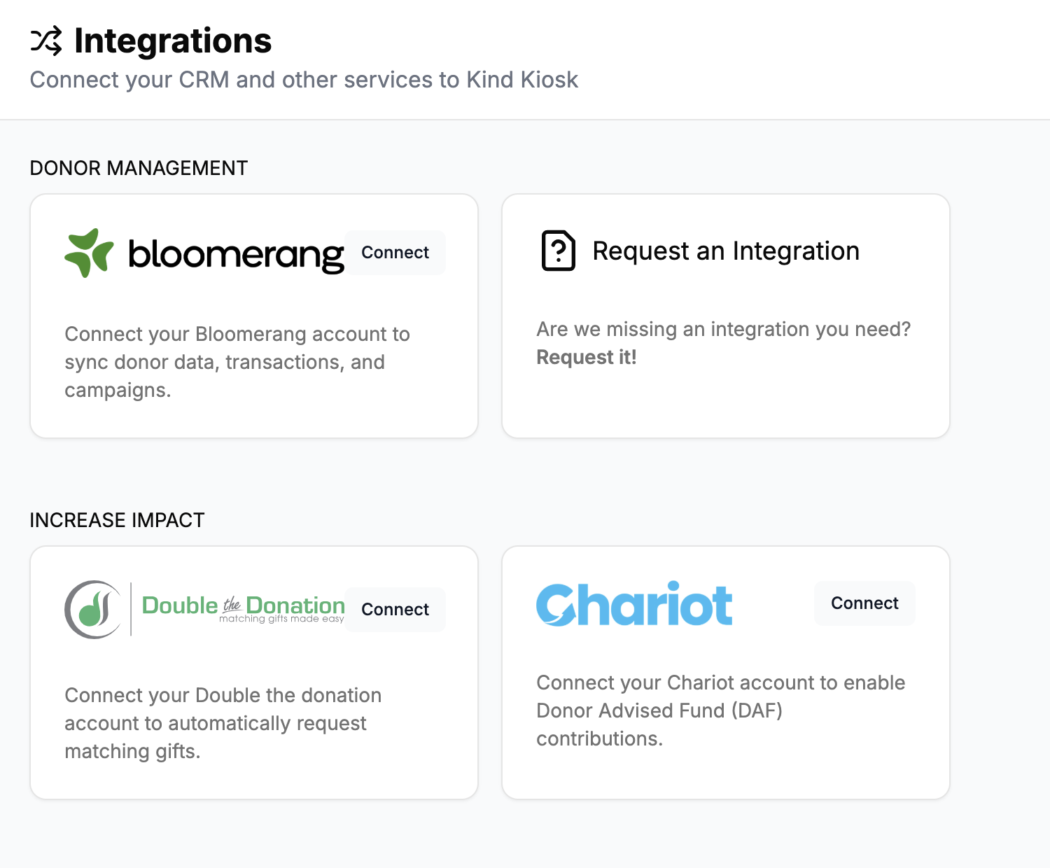 Connect Bloomerang in the Dashboard