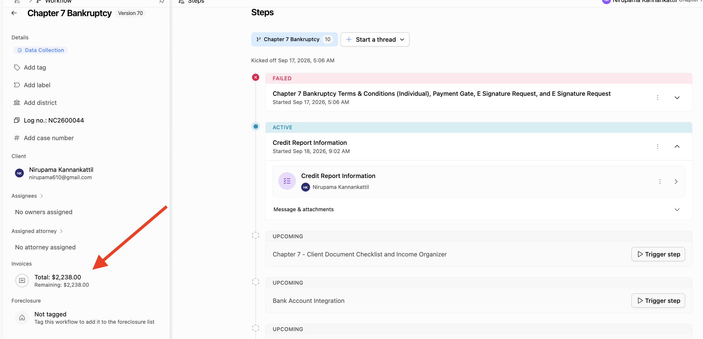 Workflow sidebar with Invoices selected
