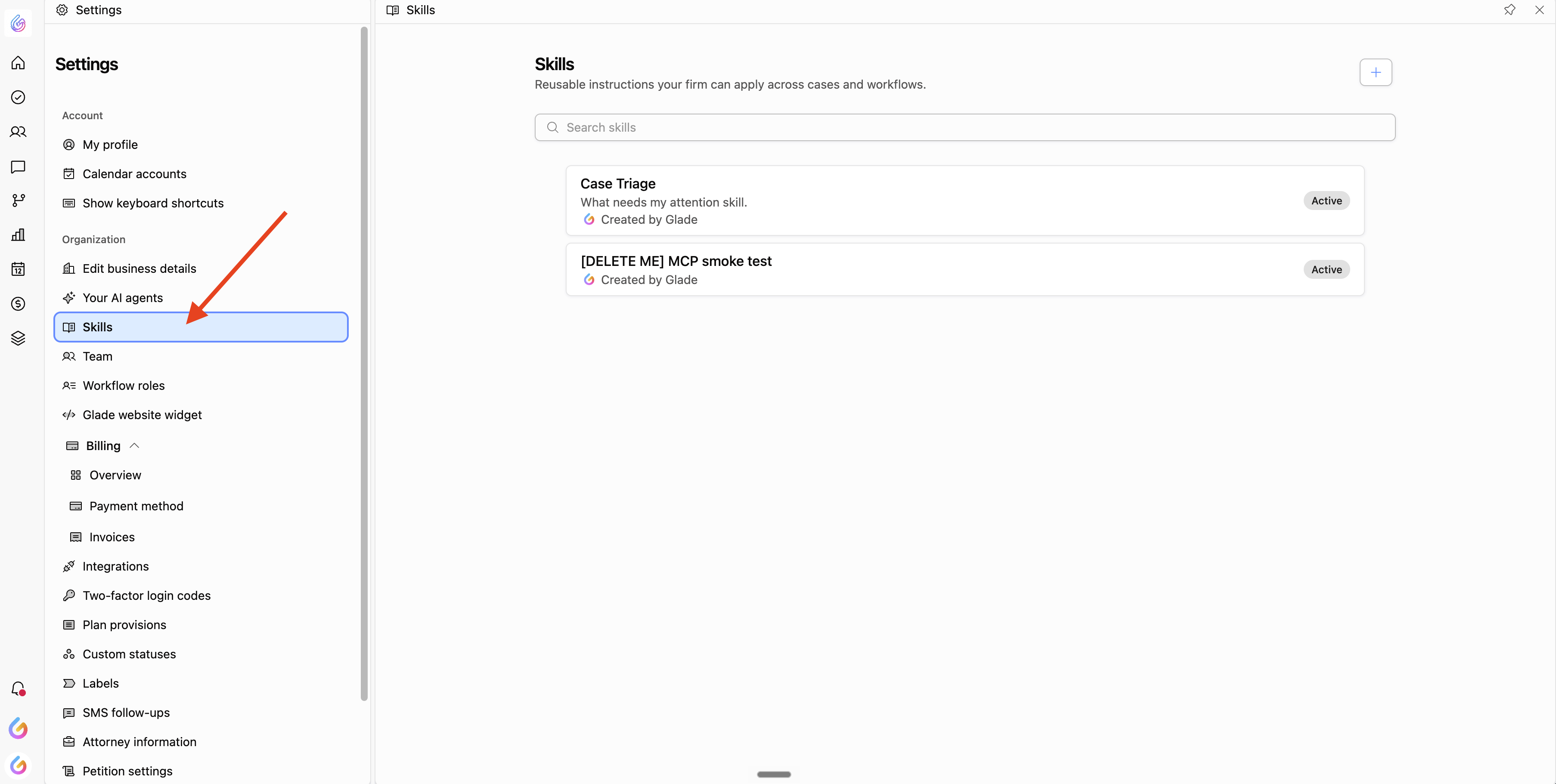In Settings, open Skills.