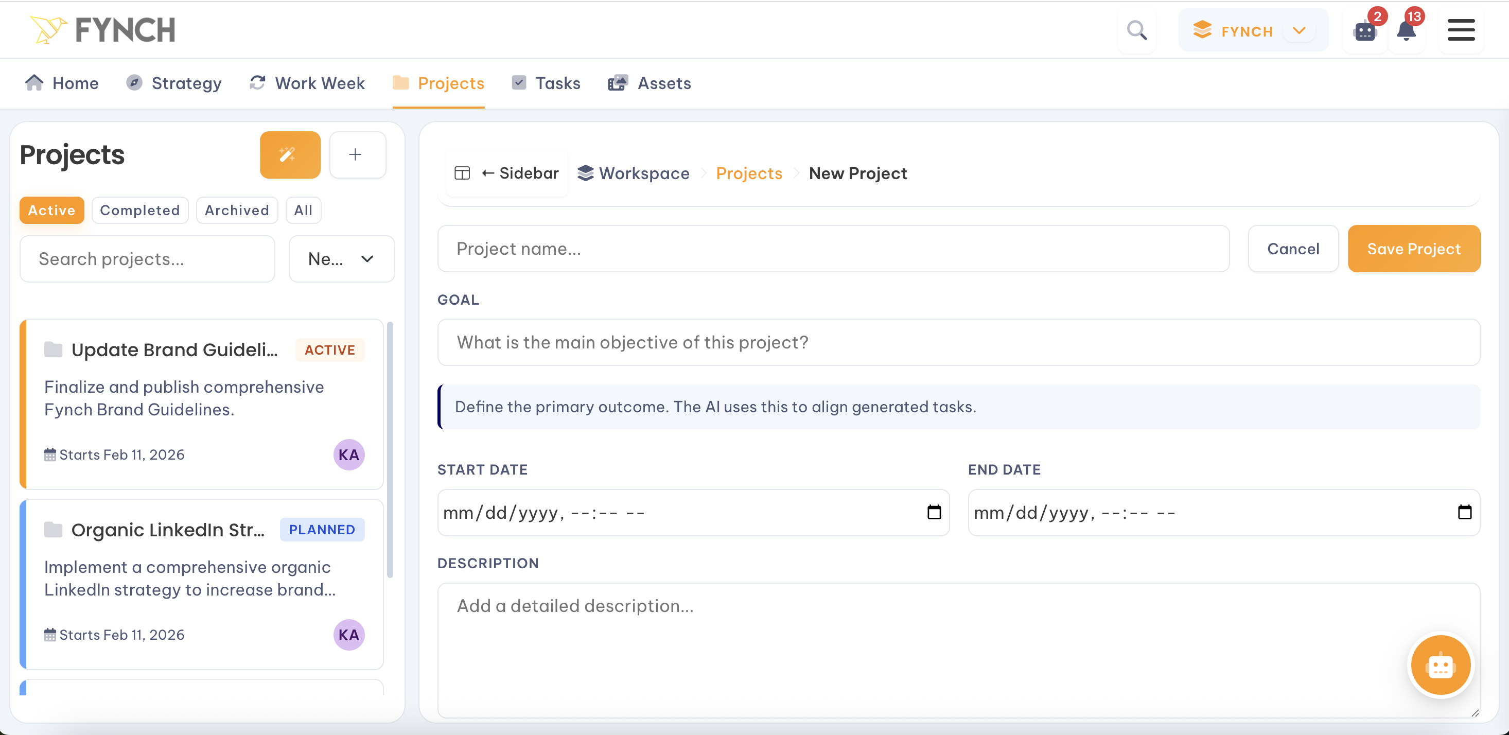 Projects: Create new ones manually