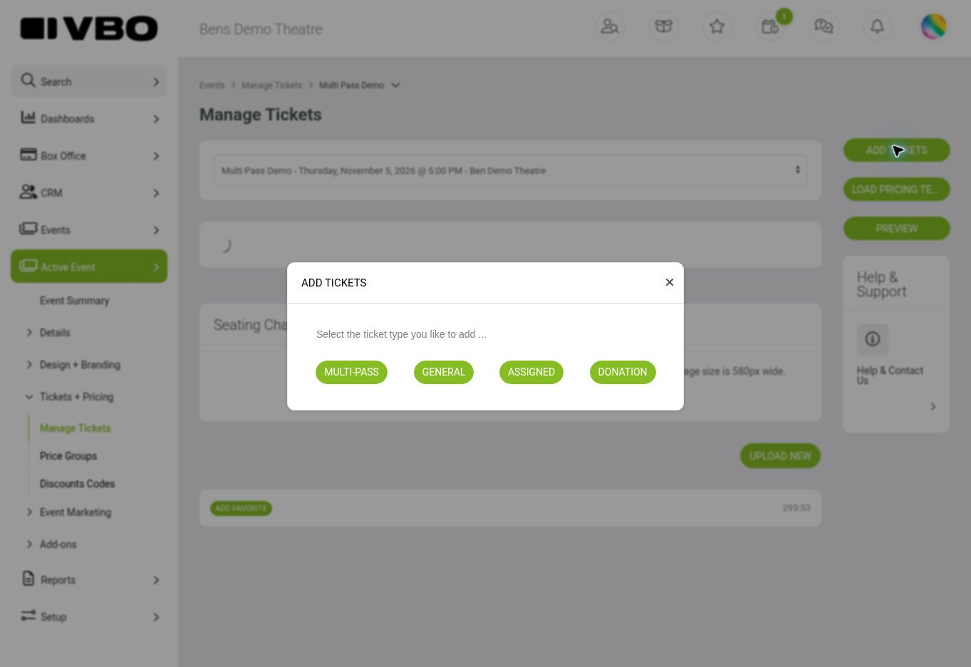 Choose Multi-Pass in the Add Tickets dialog