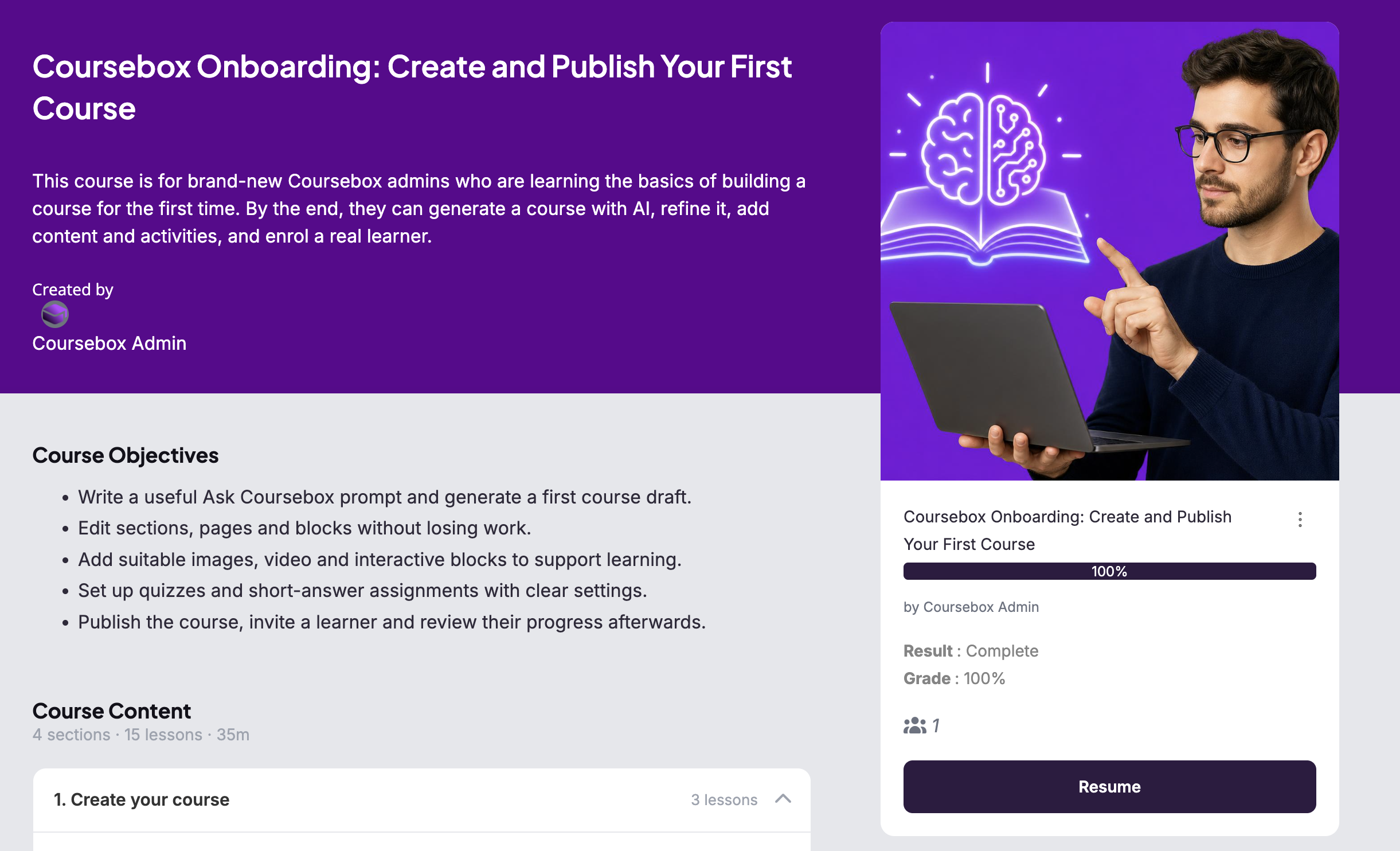 Coursebox Onboarding: Create and Publish Your First Course beginners course