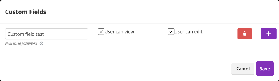 Custom Fields window with User can view and User can edit