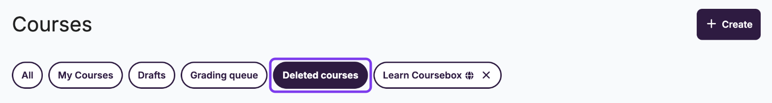 Courses page with the Deleted courses tab highlighted