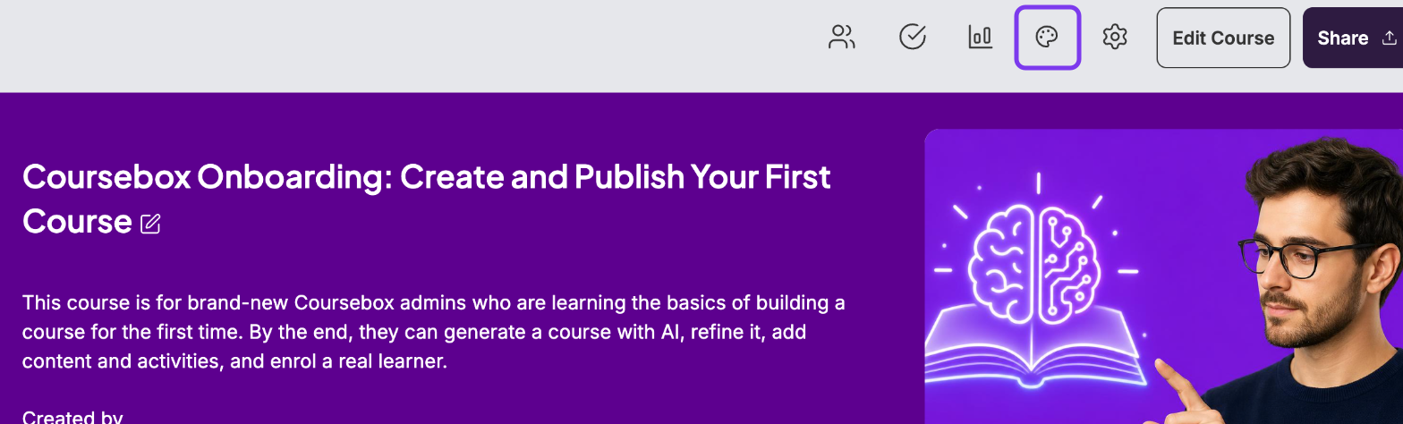 Course page with the palette icon highlighted in the top right