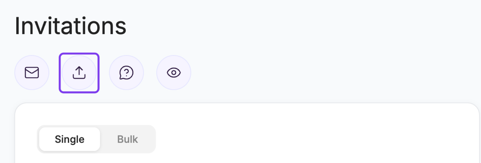 Invitations page with the upload icon outlined
