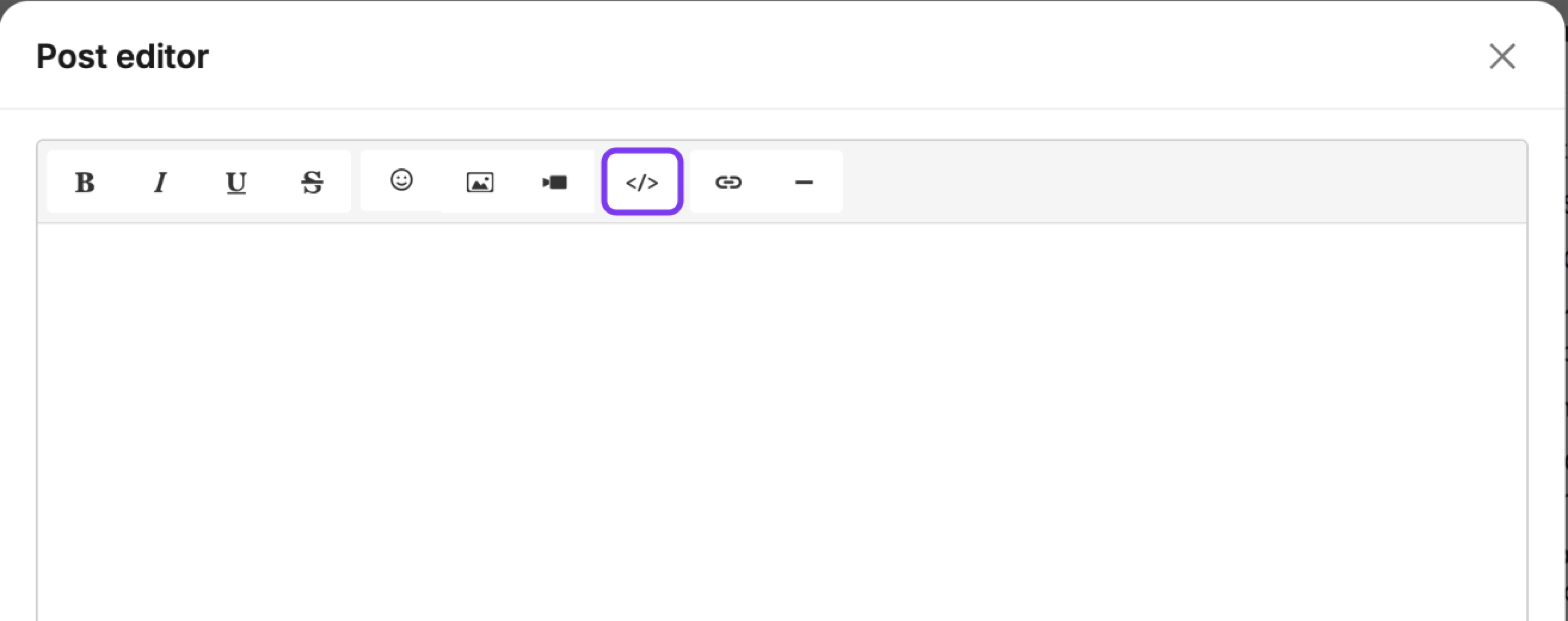 Post editor window with the HTML button outlined in the toolbar