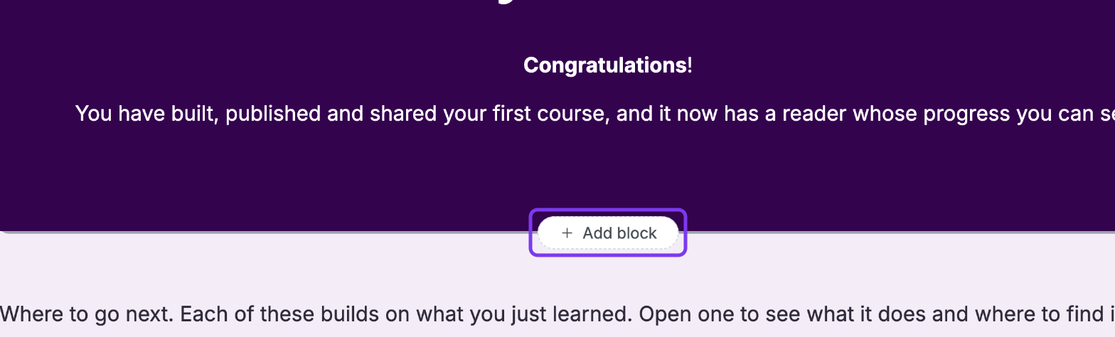 + Add block button between two blocks on a page, outlined
