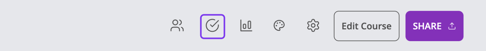 Course page toolbar with the tick icon outlined