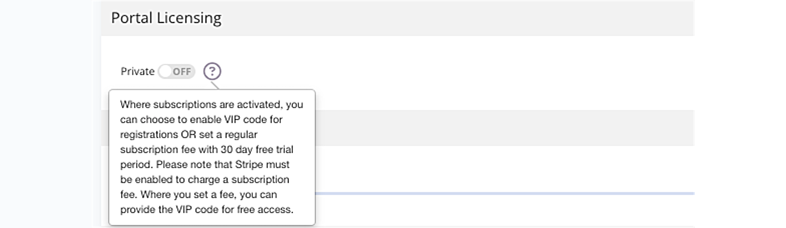 VIP code field in portal licencing settings