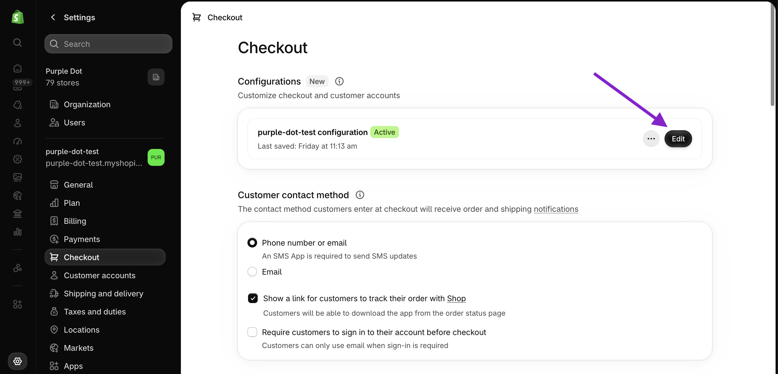 Screenshot of Shopify Checkout settings