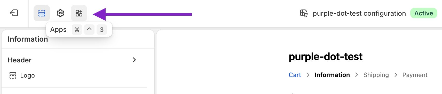 Screenshot showing where to access apps inside the Shopify checkout settings