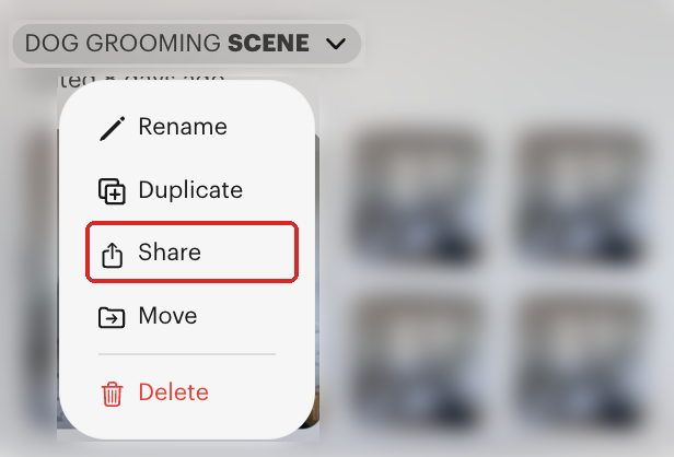 Board dropdown menu with Share highlighted