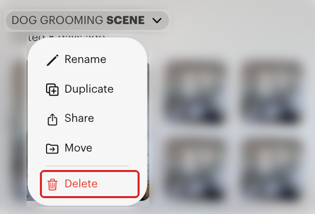 Board dropdown menu with Delete highlighted