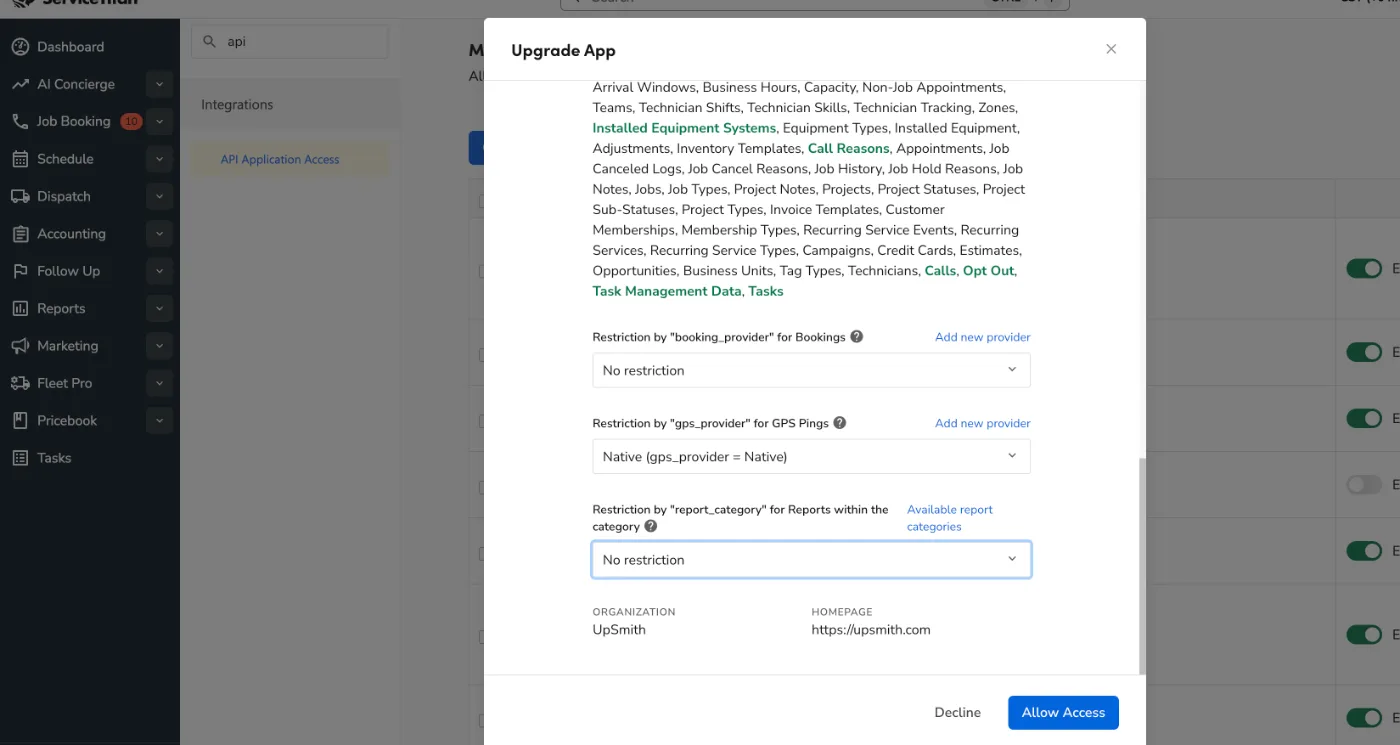 The three restriction dropdowns set to No restriction, Native, and No restriction