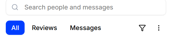 The Inbox filter row, with All, Reviews and Messages tabs alongside search