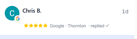 A single conversation row, showing the star rating, source, location and reply status