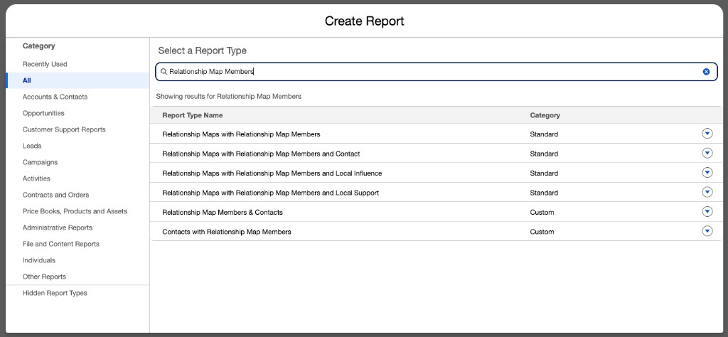 New Report search for Relationship Map Members