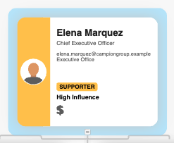 Contact card with a Budget Holder badge
