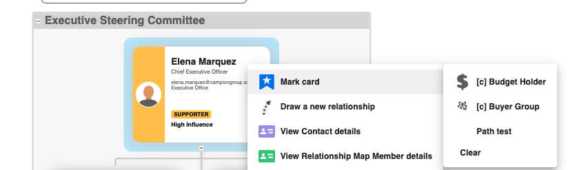 Mark card menu with badge options