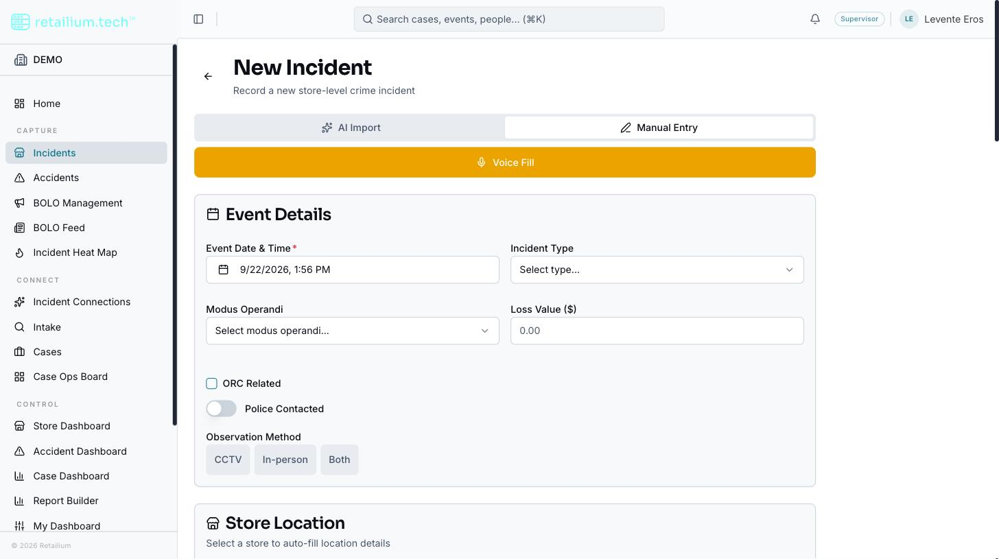 The Manual Entry tab on New Incident, with the Event Details section expanded